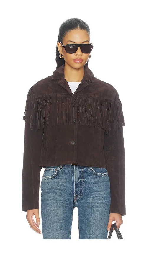 Suede Fringe Jacket in Chocolate. - size L (also in M, S, XS) - BLANKNYC - Modalova