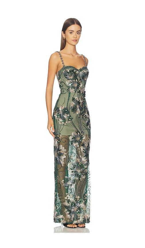 Embellished Maxi Dress With Diamond Straps in Green. - size M (also in S, XS) - Bronx Banco - Modalova