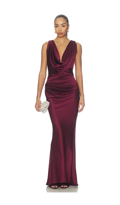 Silky Cowl Neck Gown With Diamond Embellished Back in . - size L (also in M, S, XL, XS) - Bronx Banco - Modalova
