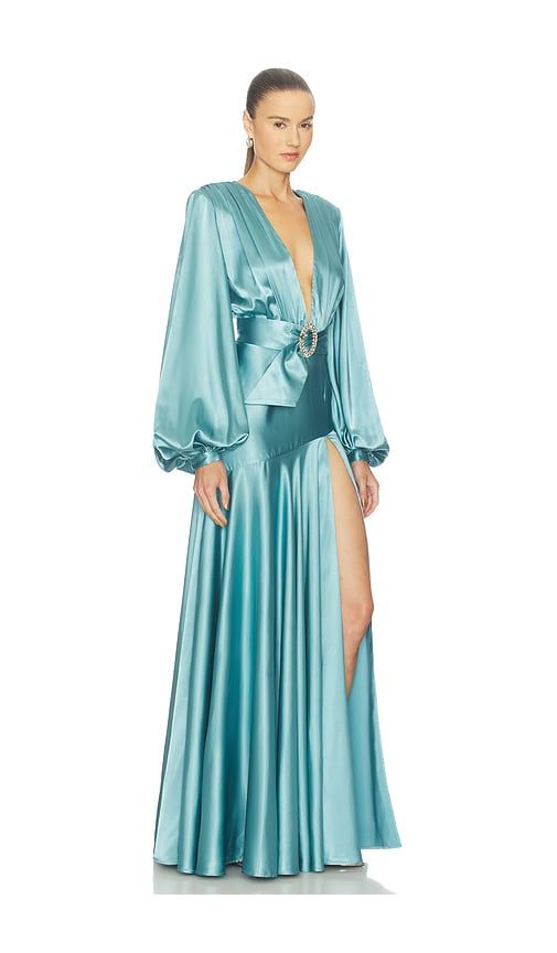 Long Sleeve V-neck Gown in Teal. - size M (also in XS) - Bronx Banco - Modalova