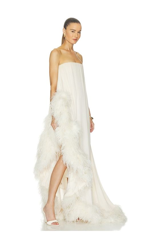 Strapless Chiffon Gown With Feather Trim in . - size L (also in M, S, XL) - Bronx Banco - Modalova