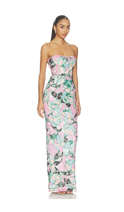 Calypso Sequin Dahlia Strapless Maxi Dress in Teal,Pink. - size L (also in S, XS) - Bronx Banco - Modalova