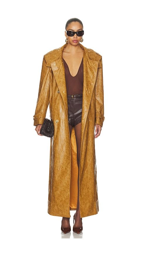 Faux Leather Trench Coat in Tan. - size S (also in M, L, XL) - Bronx Banco - Modalova