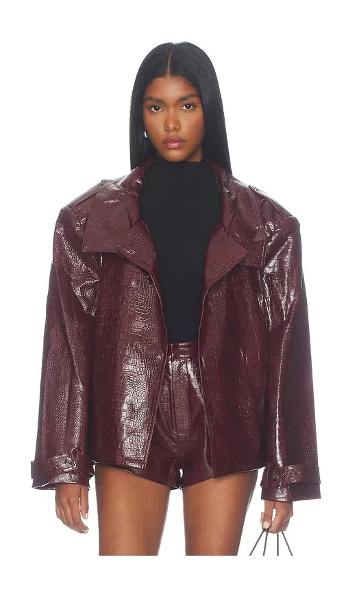 Faux Leather Croc Embossed Belted Jacket in . - size L (also in M, S, XL, XS) - Bronx Banco - Modalova