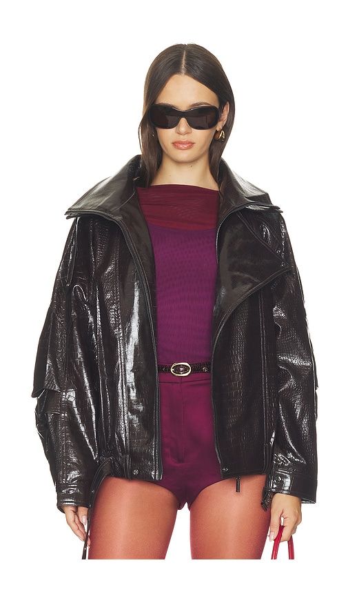 Faux Leather Croc Embossed Jacket in Brown. - size L (also in M, S, XL, XS) - Bronx Banco - Modalova