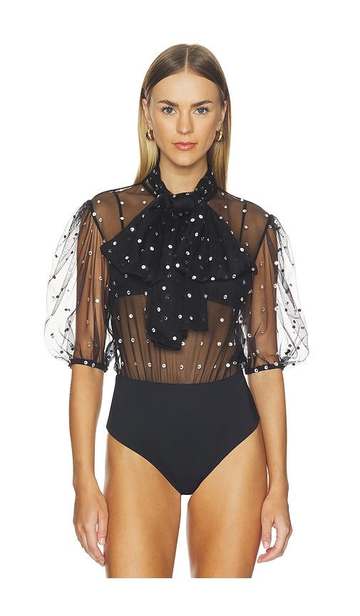 Sheer Short Sleeve Bodysuit With Diamond Bow in . - size L (also in M, S, XL, XS) - Bronx Banco - Modalova