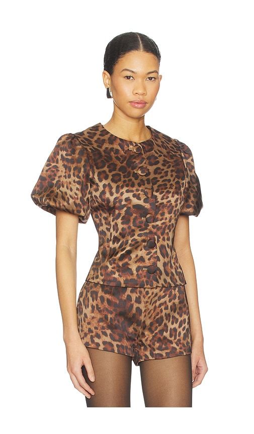 Poppy Bubble Sleeve Blouse Top in Brown. - size S (also in XS) - Bubish - Modalova
