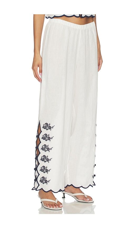 Madrid Embroidered Linen Pant in White,Navy. - size L (also in M, S, XL, XS) - CAMI NYC - Modalova