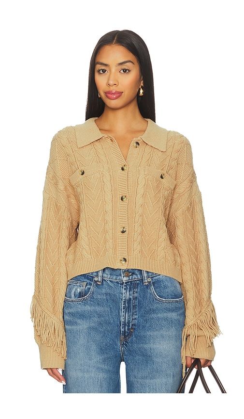 Elyse Cabled Fringe Sweater Cardigan in Brown. - size L (also in M, S, XL, XS) - Central Park West - Modalova