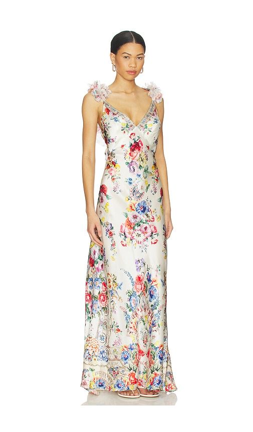 V Neck Bias Slip Dress With Back Frill in Ivory. - size L (also in S) - Camilla - Modalova