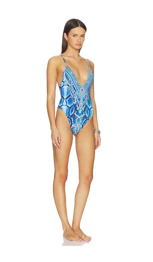 Padded V Neck Cross Back One Piece in Blue. - size M (also in XL) - Camilla - Modalova