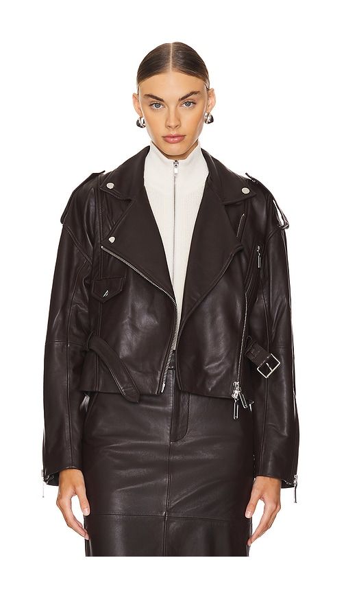 Ambrosia Leather Moto Jacket in Brown. - size L (also in XL) - Camila Coelho - Modalova