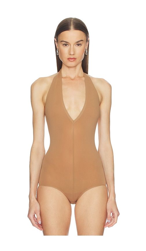 Ballet Deep Plunge Bodysuit in Tan - Commando - Modalova