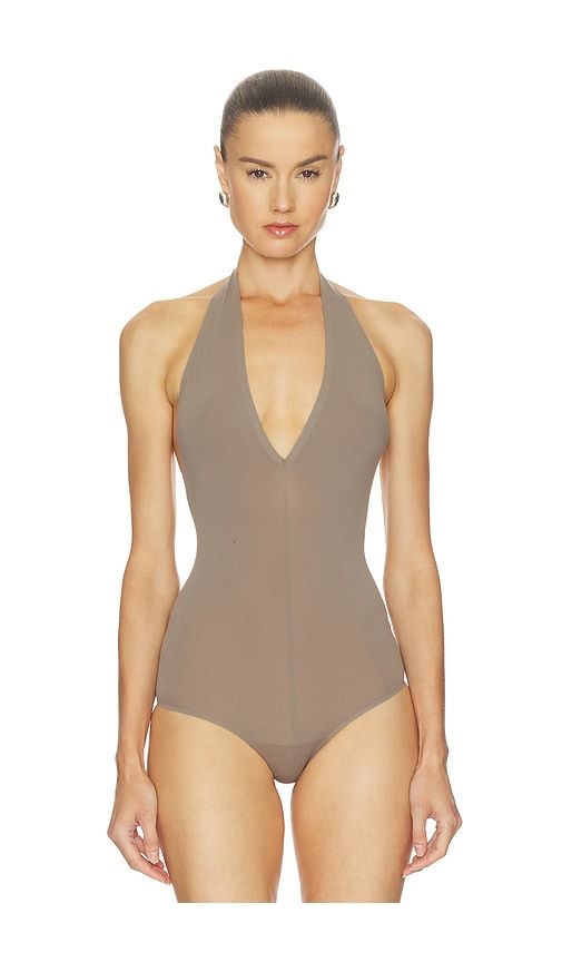 X REVOLVE Ballet Deep Plunge Halter Bodysuit in Taupe - Commando - Modalova