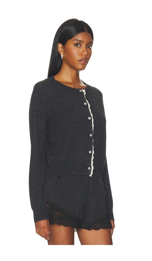 Lace Trim Knit Wool Cardigan in Grey - Cubic London - Modalova