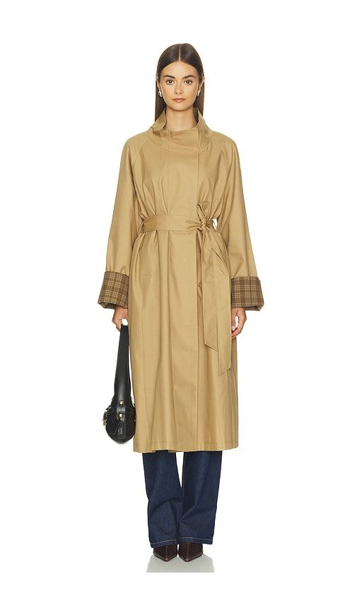 Funnel Neck Colorblock Cuff Trench Coat in Brown. - size L (also in M, S) - Cubic London - Modalova