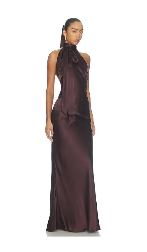 Silk Satin Tie Neck Gown in Purple. - size L (also in M) - Courtney Zheng - Modalova