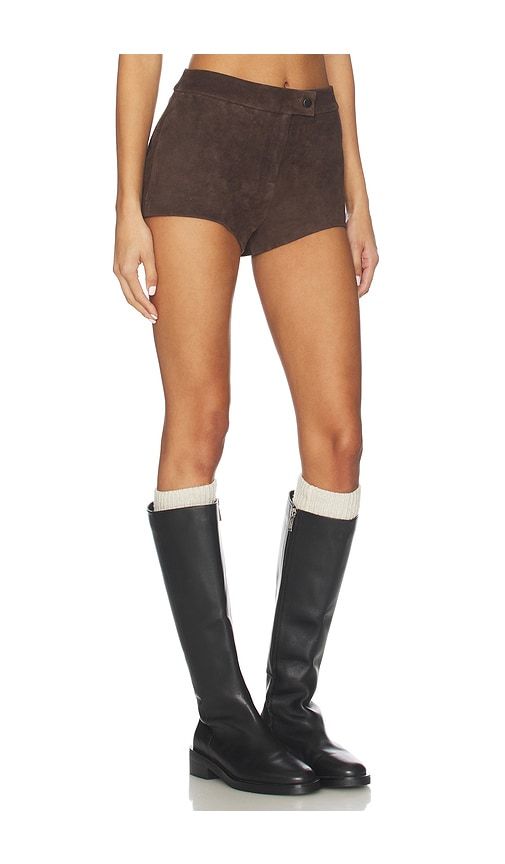 Lena Suede Mini Short in Brown. - size 10/M (also in 8/S) - Courtney Zheng - Modalova