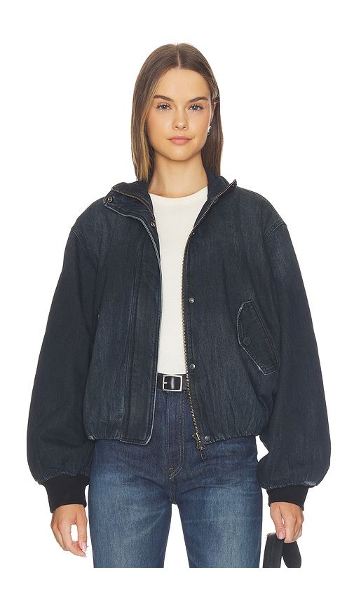 Cropped Denim Bomber Jacket in Navy. - size L (also in M, S) - Courtney Zheng - Modalova
