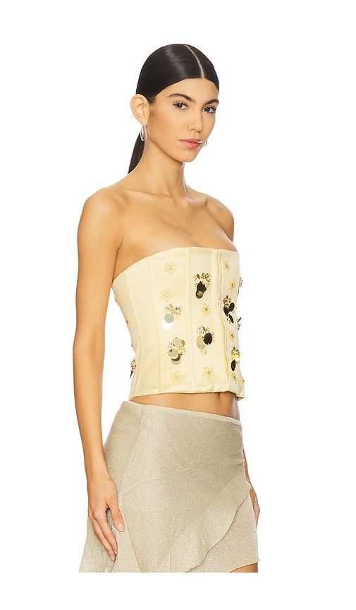 Embellished Satin Corset in Lemon. - size L (also in M, XL, XS, XXS) - GUIZIO - Modalova