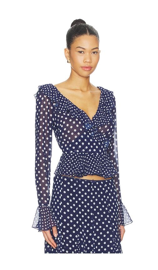 Mallorca Ruffle Wrap Top in Navy. - size L (also in M, S, XS, XXS) - GUIZIO - Modalova