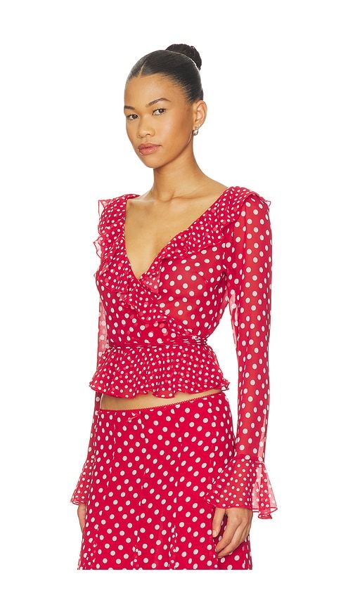 Mallorca Ruffle Wrap Top in Red. - size L (also in M, S, XS) - GUIZIO - Modalova