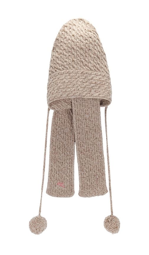 Hooded Pom Pom Scarf in Beige - Damson Madder - Modalova