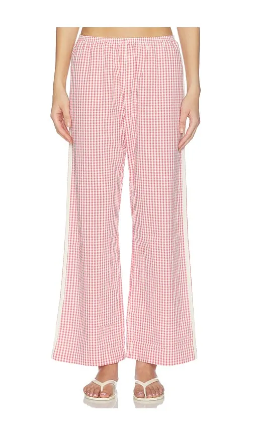 The Cotton Gingham Stripe Crop Pant in Red. - size L (also in M, S, XS) - DONNI. - Modalova