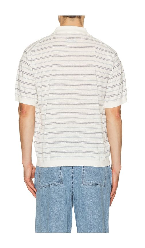 Unisex Linen Striped Polo Knit in Blue. - size L (also in XL/1X) - Dunst - Modalova