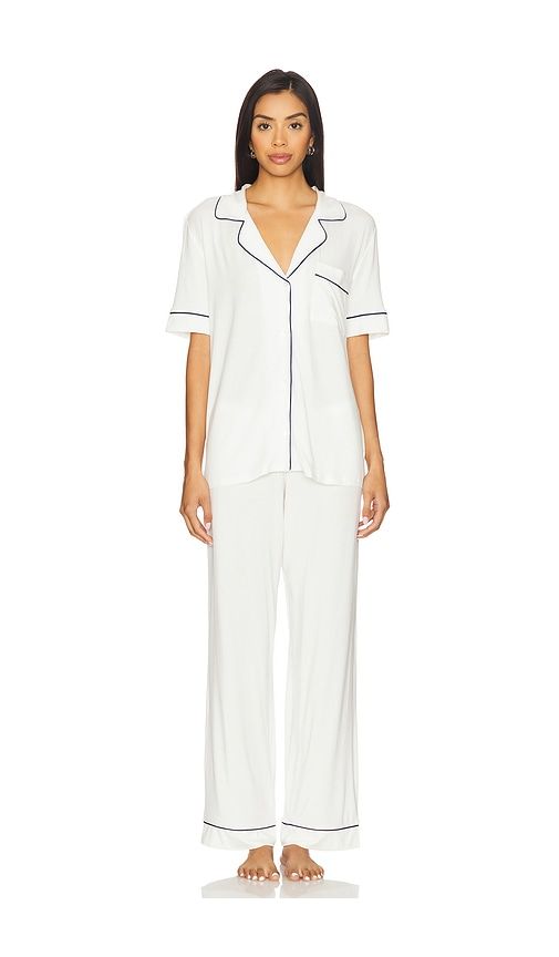 Gisele Short Sleeve Long Pj Set in Ivory. - size L (also in M, S, XL, XS) - eberjey - Modalova