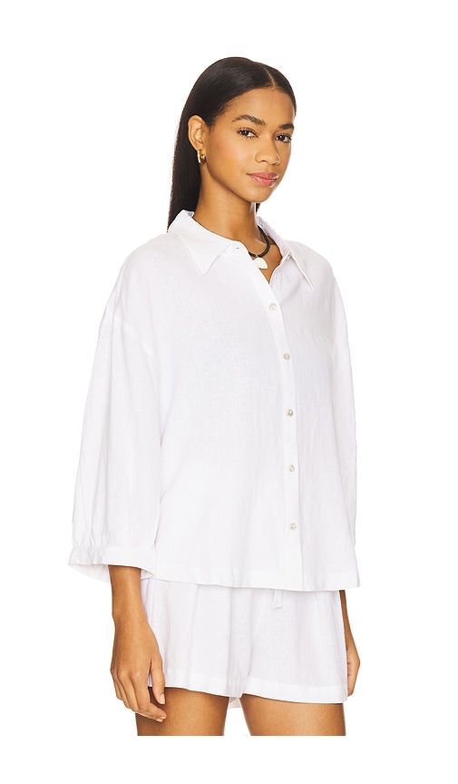 Linen Blend Relaxed Sleeve Top in White. - size L (also in S, XS) - eberjey - Modalova