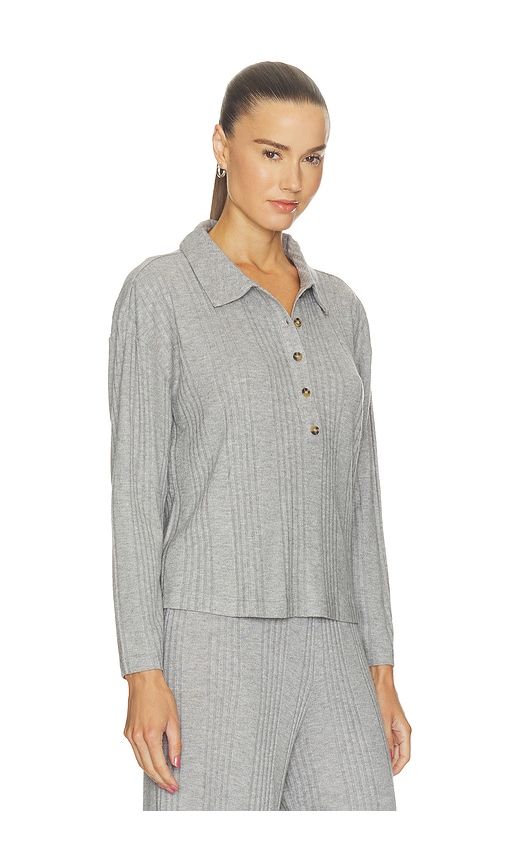 Variegated Rib Long Sleeve Polo Top in Grey. - size XS (also in S, M, L, XL) - eberjey - Modalova