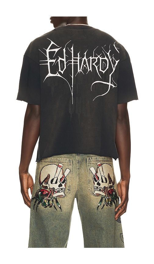 By Appointment Only Cross Cropped Boxy Tee in Black. - size L (also in M, S, XL/1X) - Ed Hardy - Modalova