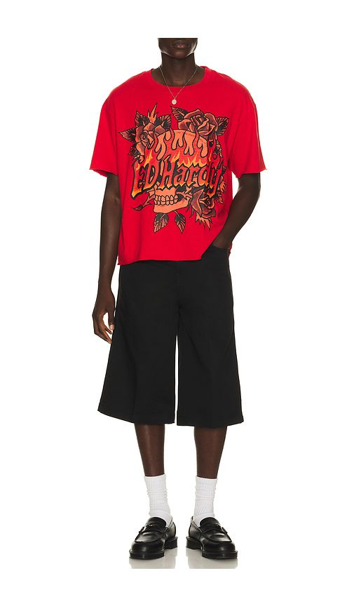 Skull Roses Boxy Cropped Tee in . Size L. Also in M, S, XL/1X - Ed Hardy - Modalova