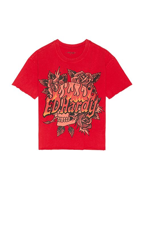 Skull Roses Boxy Cropped Tee in . Size L. Also in M, S, XL/1X - Ed Hardy - Modalova
