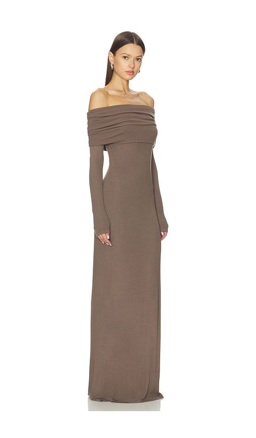 Silk Rib Off Shoulder Fluid Dress in Brown. - size M (also in S, XS) - Enza Costa - Modalova