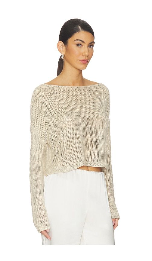 Linen Open Knit Bateau Sweater in Beige. - size M (also in S, XS) - Enza Costa - Modalova