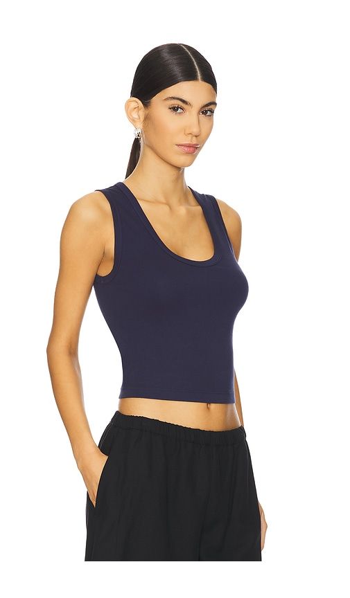Supima Baby Cropped U Tank Top in Navy. - size L (also in M, S) - Enza Costa - Modalova