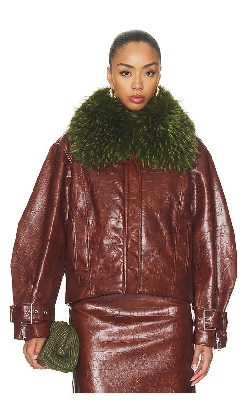 Kabuki Faux Leather Bomber in Cognac. - size L (also in S) - Essentiel Antwerp - Modalova