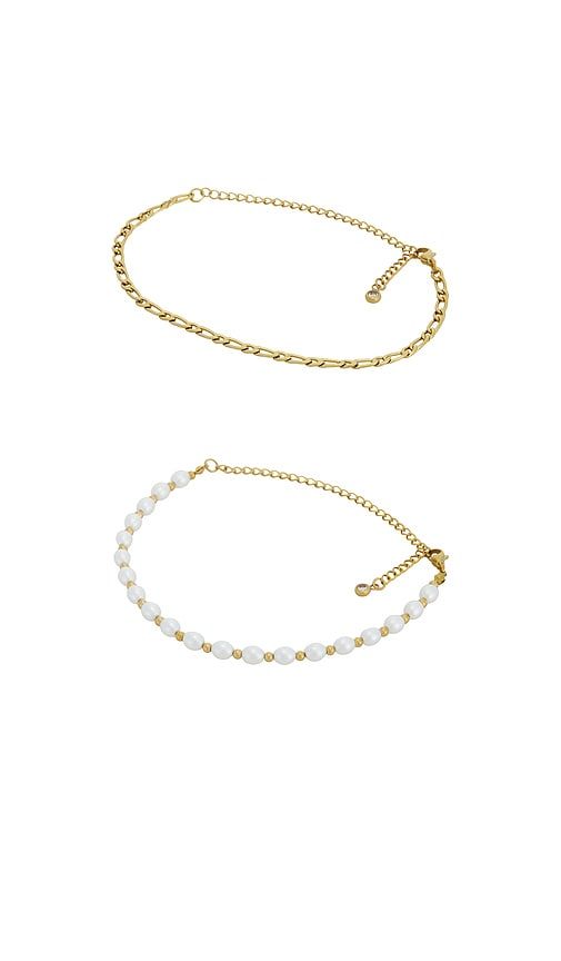 Chain Anklet Set Of 2 in Metallic ,White - Epifene - Modalova