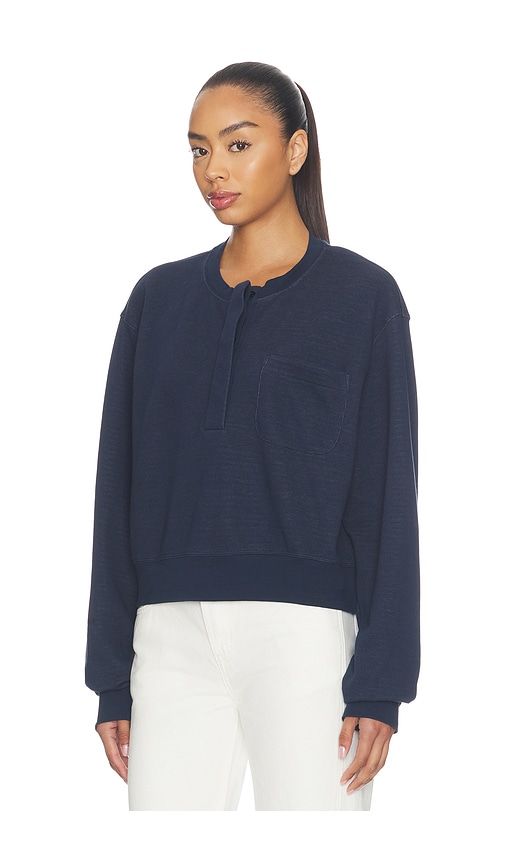 The Striped Cuff Sweatshirt in Navy. - size L (also in M, S, XS) - FRAME - Modalova