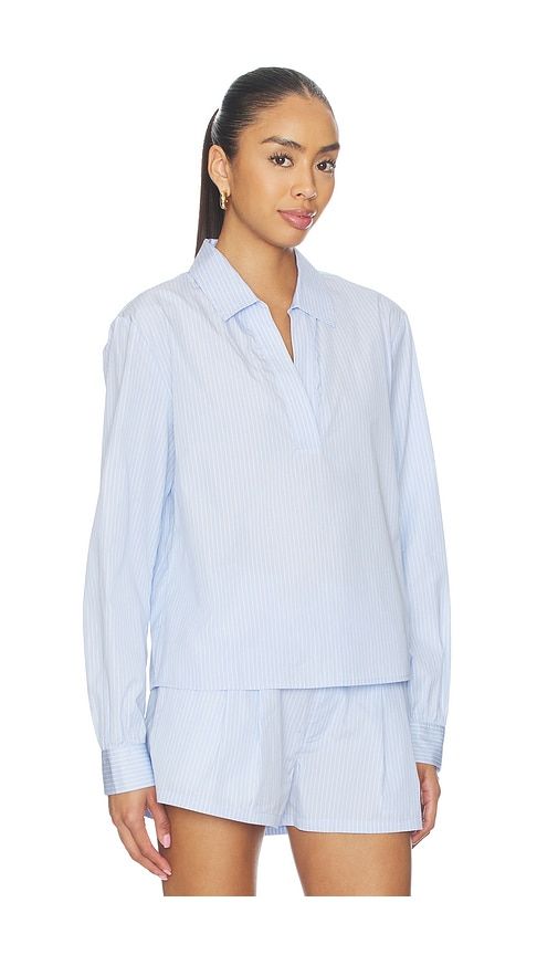 The Striped Long Sleeve Popover Top in Baby Blue. - size M (also in XS) - FRAME - Modalova