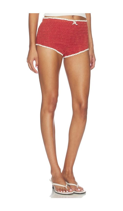 Crochet Rugby Micro Shorts in Red. - size L (also in M, S, XL, XS) - For Love & Lemons - Modalova
