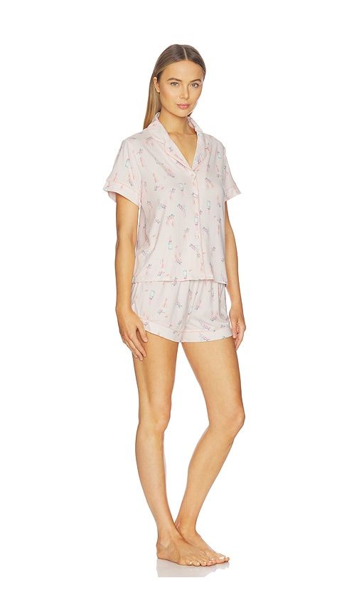 Printed Knit Notch And Short Set in Pink. - size S (also in XS) - Flora Nikrooz - Modalova