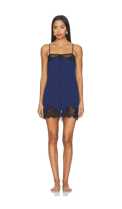 Juliet Lace Button Slip Dress in Navy. - size L (also in M, S, XS) - fleur du mal - Modalova
