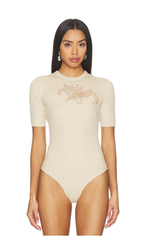 Lace Guipure Knit Bodysuit in Beige. - size L (also in M, S, XS) - fleur du mal - Modalova