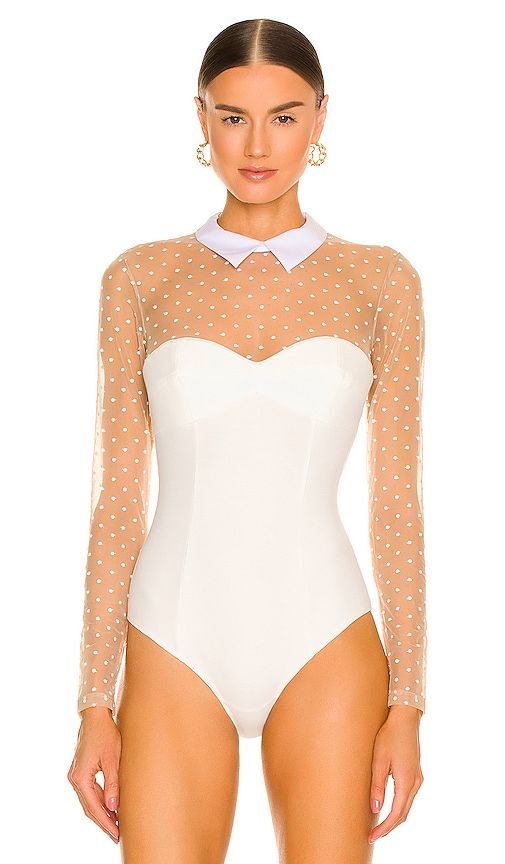 Collared Bodysuit With Dotted Tulle in . - size L (also in XL, XS) - fleur du mal - Modalova