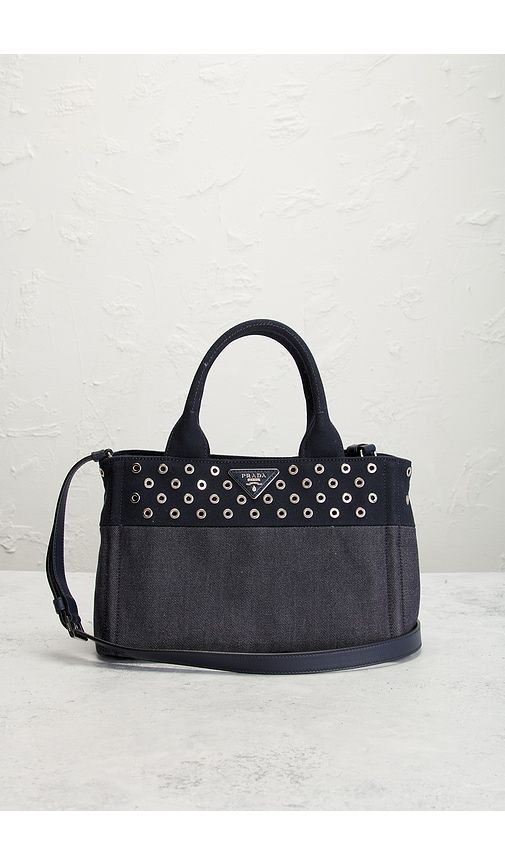 Prada Studded Denim Canapa Tote Bag in - FWRD Renew - Modalova
