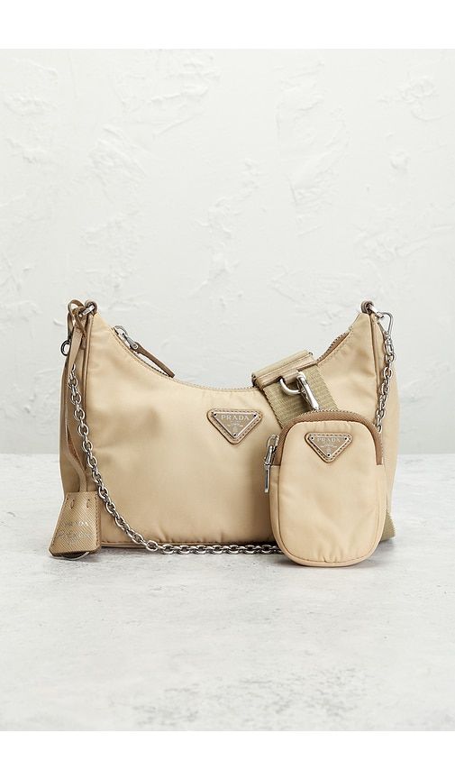Prada Re-Edition 2005 Re-Nylon Shoulder Bag in Beige - FWRD Renew - Modalova