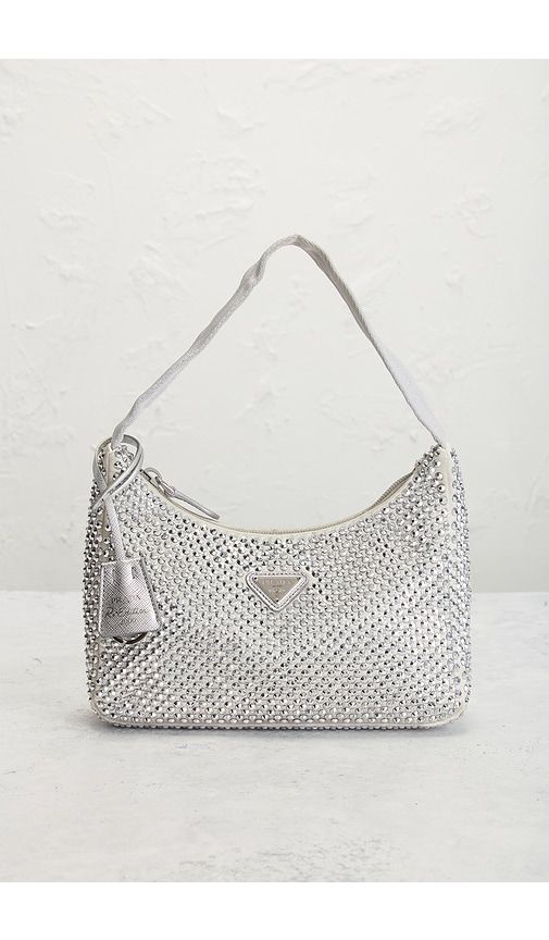 Prada Satin Crystal Embellished Re-Edition 2000 Shoulder Bag in Metallic Silver - FWRD Renew - Modalova